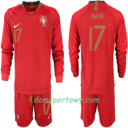 Koszulka Portugalia NANI 17 Dziecięcy Domowe Koszulki Piłkarskie Mistrzostwa Świata 2018 Długi Rękaw